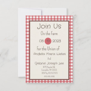 Red Gingham Country Boerderij Wedding Invitation Kaart