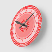 Red Gingham Country Checks Numbered Ronde Klok (Hoek)