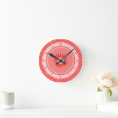 Red Gingham Country Checks Numbered Ronde Klok (Huis)