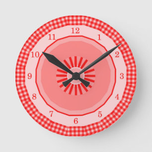 Red Gingham Country Checks Numbered Ronde Klok