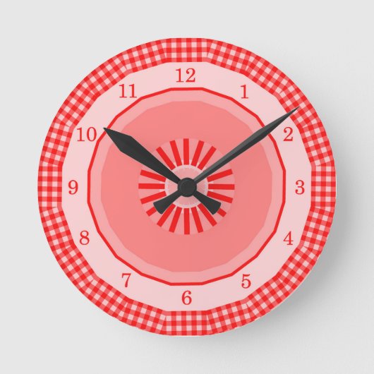 Red Gingham Country Checks Numbered Ronde Klok (Voorkant)