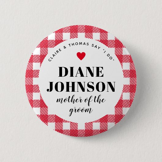 Red Gingham Country Chic Huwelijksfeest Ronde Button 5,7 Cm (Voorkant)