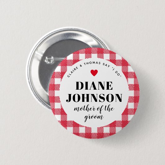Red Gingham Country Chic Huwelijksfeest Ronde Button 5,7 Cm (Voorkant /achterkant)