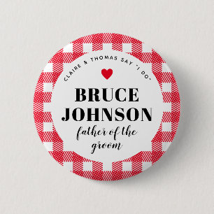 Red Gingham Country Wedding Party Papa van de brui Ronde Button 5,7 Cm