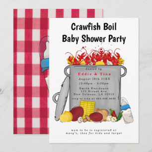 Red Gingham Crawfish Boil Baby shower Kaart