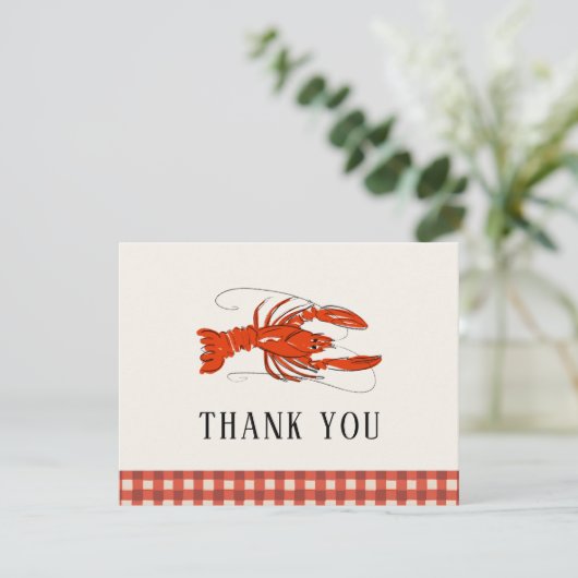 Red Gingham Crawfish Boil Seafood Dank u voor uw o Bedankkaart (Staand voorkant)