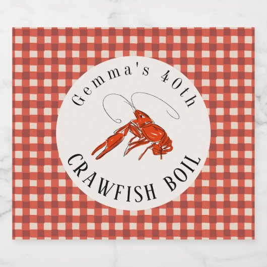 Red Gingham Crawfish Boil Seafood Party Bier Etiket (Enkel label)