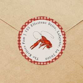 Red Gingham Crawfish Boil Seafood Retouradres Ronde Sticker