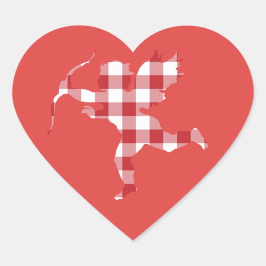 Red Gingham Cupid Hart Sticker (Voorkant)