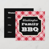 Red Gingham Custom Zomer Familie BBQ Uitnodigingen (Voorkant / Achterkant)