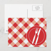 Red Gingham & Cutlery Briefkaart (Voorkant / Achterkant)