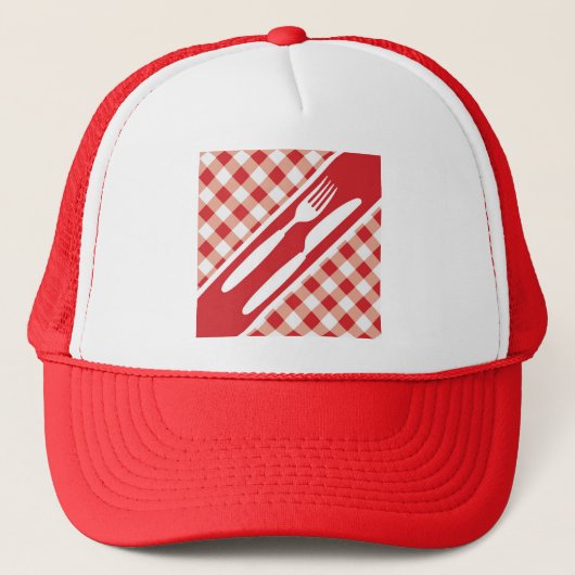 Red Gingham & Cutlery Trucker Pet (Voorkant)