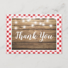 Red Gingham Dank u rustieke houten event douche Bedankkaart