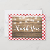 Red Gingham Dank u rustieke houten event douche Bedankkaart (Voorkant)