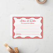 Red Gingham Dat is Amore Vrijgezellenfeest Advies  Notitiekaartje (Voorkant / Achterkant in situ)