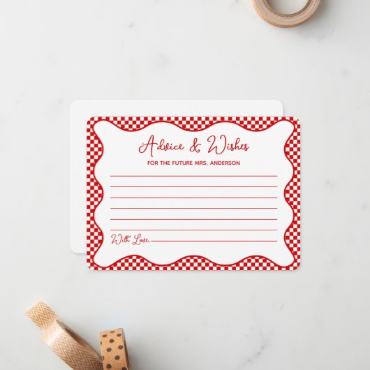 Red Gingham Dat is Amore Vrijgezellenfeest Advies  Notitiekaartje (Voorkant / Achterkant in situ)