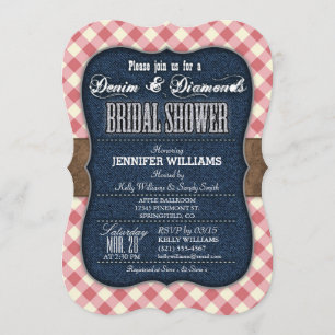 Red Gingham, Denim Bridal Shower Invitation Kaart