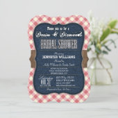 Red Gingham, Denim bruids douche uitnodiging (Staand voorkant)