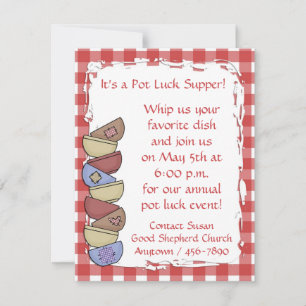 Red Gingham Dish Invitation Kaart