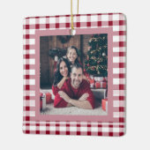 Red Gingham Elegant Tweezijdig 2 Foto Kerstmis Keramisch Ornament (Links)
