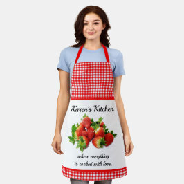 Red Gingham en aardbeien Aangepast Schort