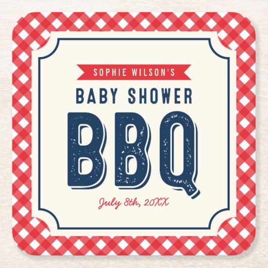 Red Gingham en Blue Baby shower BBQ Party Kartonnen Onderzetters (Voorkant)