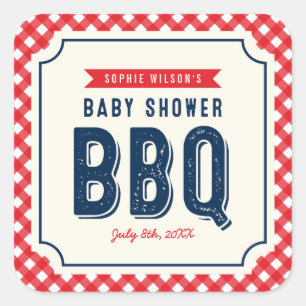 Red Gingham en Blue Baby shower BBQ Party Vierkante Sticker