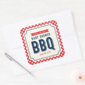 Red Gingham en Blue Baby shower BBQ Party Vierkante Sticker (Envelop)