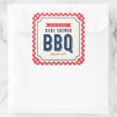 Red Gingham en Blue Baby shower BBQ Party Vierkante Sticker (Tas)