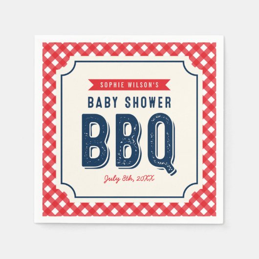 Red Gingham en Blue BBQ Baby shower Servet (Voorkant)