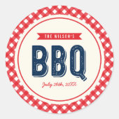 Red Gingham en Blue BBQ Party Ronde Sticker (Voorkant)