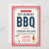 Red Gingham en Blue Retirement Party BBQ Kaart (Voorkant)