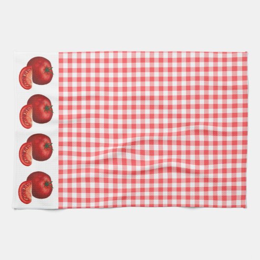 Red Gingham en Tomaten Kitchen Theedoek (Horizontaal)