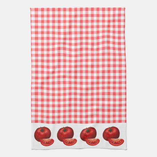 Red Gingham en Tomaten Kitchen Theedoek (Verticaal)