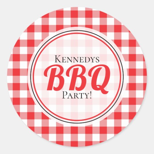 Red Gingham Family Party BBQ Ronde Sticker (Voorkant)