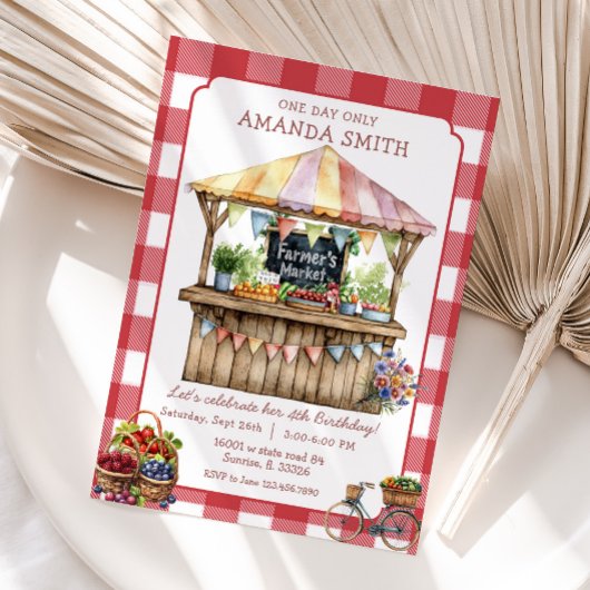Red Gingham Farmer's Market Lokaal Verjaardag Kaart