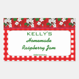 Red gingham floral raspberry jam gelei label