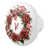 Red Gingham Floral Wreath Initiaal Keramische Knop (Rechts)