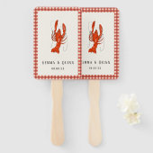 Red Gingham gekookte rivierkreeft Cajun zomer Handwaaier (Voorkant en achterkant)