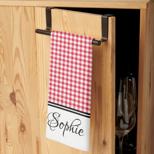 Red Gingham gepersonaliseerd Theedoek (Derde Gevouwen)