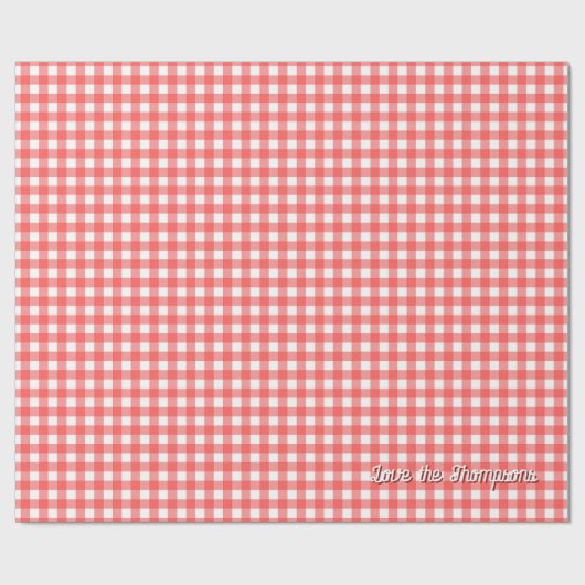Red Gingham gepersonaliseerde kerstvakantie Cadeaupapier (Vlak)
