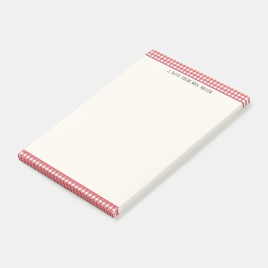 Red Gingham Gepersonaliseerde Leraar Post-it® Notes (Schuin)