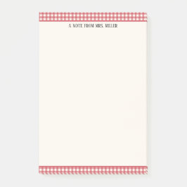 Red Gingham Gepersonaliseerde Leraar Post-it® Notes