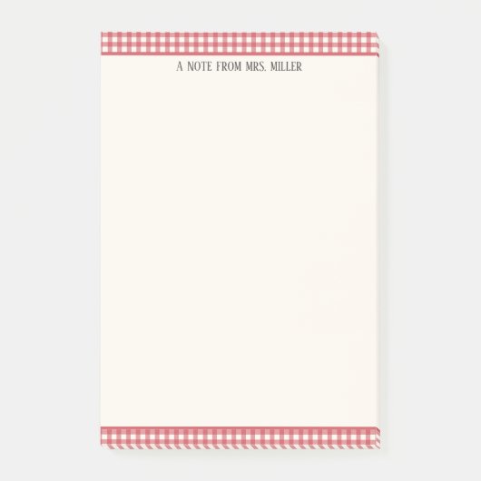 Red Gingham Gepersonaliseerde Leraar Post-it® Notes (Voorkant)