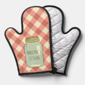 Red Gingham gepersonaliseerde Mason Jar Ovenwant (Voorkant / Achterkant)