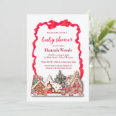 Red Gingham Gingerbread Baby shower Kaart (Staand voorkant)