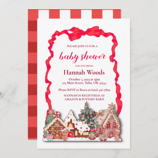 Red Gingham Gingerbread Baby shower Kaart (Voorkant / Achterkant)