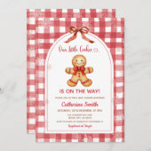 Red Gingham Gingerbread Christmas Baby Shower Kaart (Voorkant / Achterkant)
