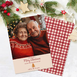 Red Gingham Gingerbread Tree 1 Foto Kerstmis Feestdagenkaart