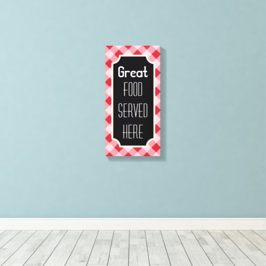 Red Gingham Great Food Sign Canvas (Insitu (Houten vloer))